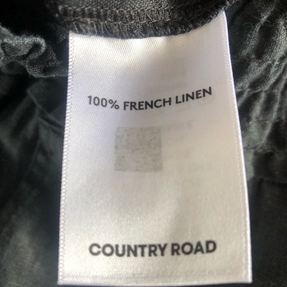 🌿 COUNTRY ROAD 🌿black wide leg elasticised waistline French linen pants size 8 - Picture 6 of 6